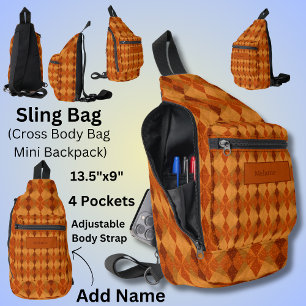 Add Name, Orange Brown Autumn Earth Tones Abstract Sling Bag