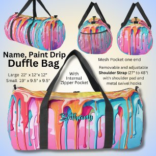 Add Name Paint Drips Pink Aqua Blue Orange Duffle Bag