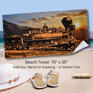 Add Name Personalise Steam Train Sunset CPRR 229 Beach Towel