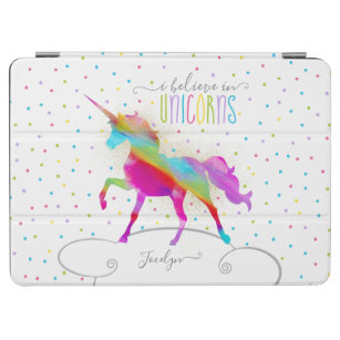 Add Name Personalised Gold Glitter Rainbow Unicorn iPad Air Cover