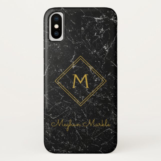 Add name Personalised Modern Simple Black Marble Case-Mate iPhone Case (Back)