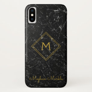 Add name Personalised Modern Simple Black Marble iPhone X Case