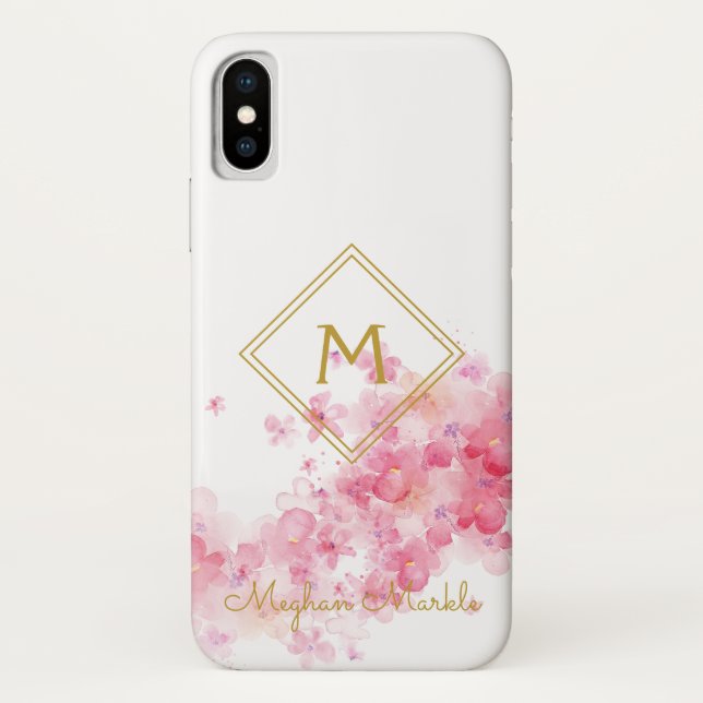 Add name Personalised Modern Simple Cute Floral Case-Mate iPhone Case (Back)