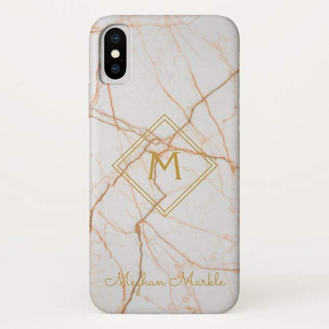 Add name Personalised Modern Simple White Marble Case-Mate iPhone Case (Back)