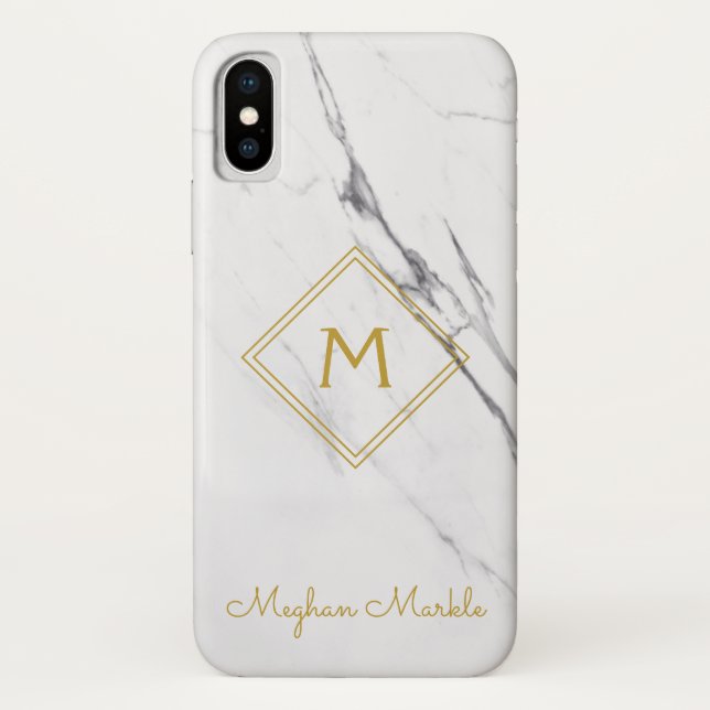 Add name Personalised Modern Simple White Marble Case-Mate iPhone Case (Back)
