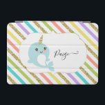 Add Name Personalised Narwhal Rainbow Gold Glitter iPad Mini Cover<br><div class="desc">An adorable narwhal in a sea of rainbow colours and gold glitter stripes,  personalised for the lucky recipient.</div>