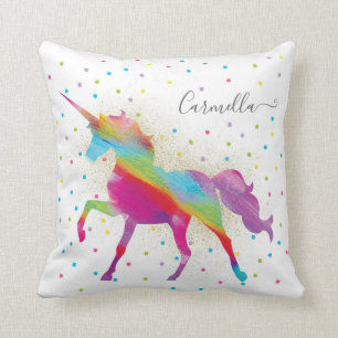 Add Name Personalised Rainbow Unicorn Gold Glitter Cushion