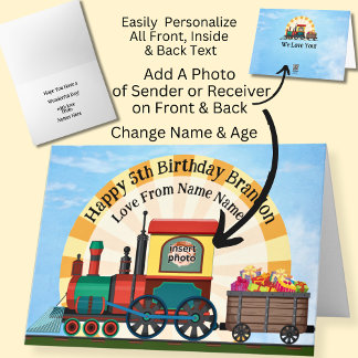 Add Name Photo Image Child's  Steam Train  Boy's   Card