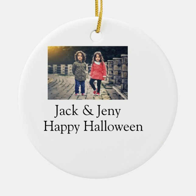 add name photo text Halloween kids girl boy Ceramic Tree Decoration (Front)
