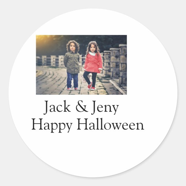 add name photo text Halloween kids girl boy Classic Round Sticker (Front)