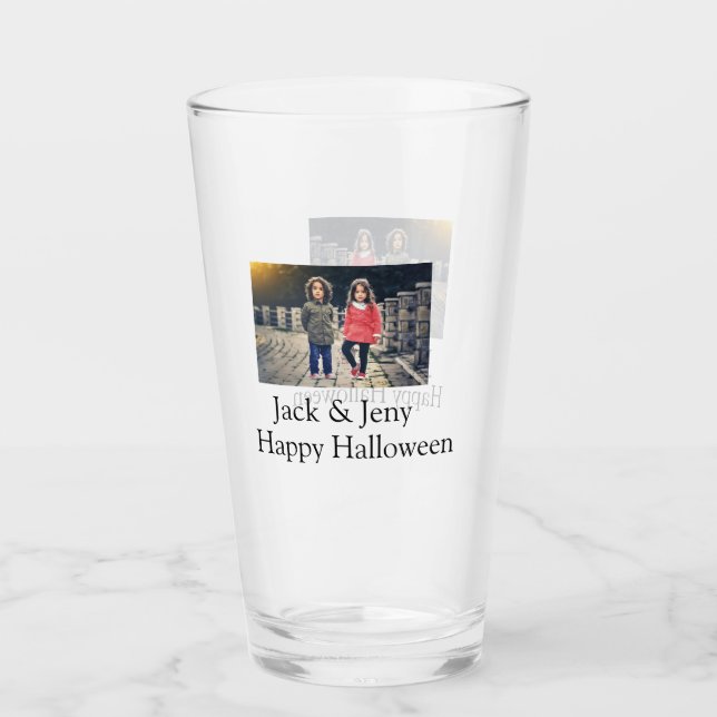 add name photo text Halloween kids girl boy Glass (Front)