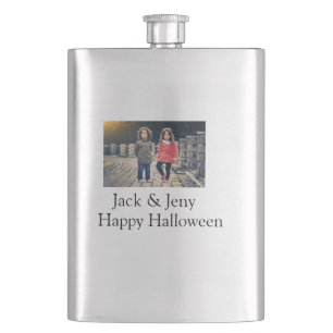 add name photo text Halloween kids girl boy Hip Flask