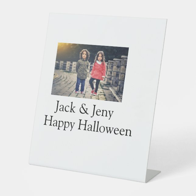 add name photo text Halloween kids girl boy Pedestal Sign (Front)