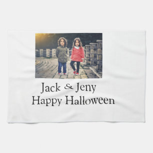 add name photo text Halloween kids girl boy Tea Towel