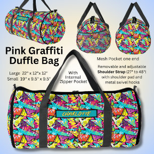 Add Name, Pink Blue Orange Graffiti Duffle Bag