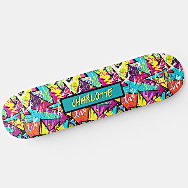 Add Name, Pink Blue Orange Graffiti  Skateboard (Creator Uploaded)