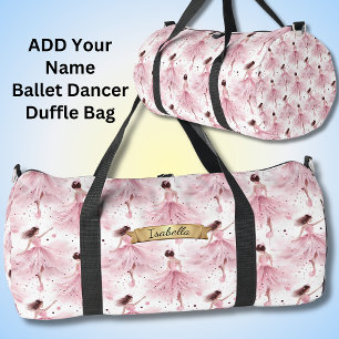 Add Name, Pink Dancing Ballerina Duffle Bag