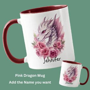 Add Name, Pink Dragon with Flowers Mug
