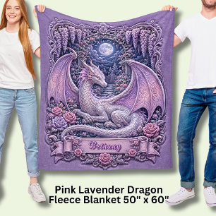 Add Name Pink Dragon with Moon & Wisteria Fleece Blanket