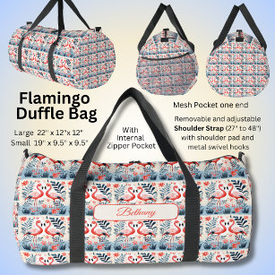 Add Name Pink Flamingo Design Duffle Bag