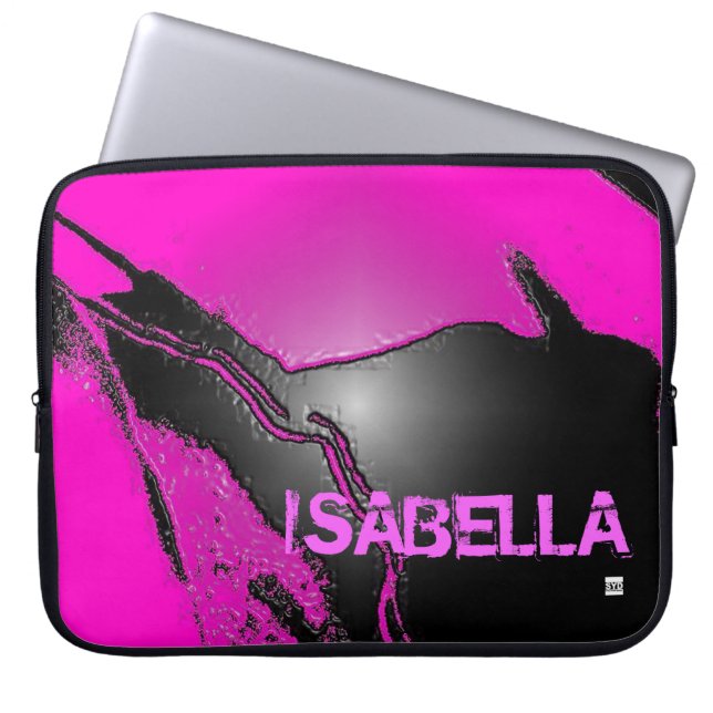 Add Name Pink Latex Emboss Laptop Zip Sleeve (Front)