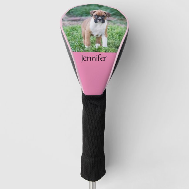 Add Name Pink Personalised Dog Golf Club Golf Head Cover (Front)