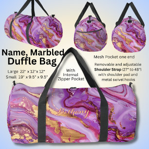 Add Name Pink Purple Gold Marbled Duffle Bag