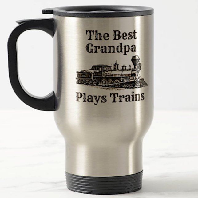 Add Name Plays Steam Train Grandpa Grandfather   Travel Mug (Creator Uploaded)