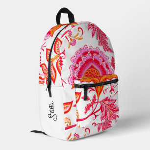 Add Name Preppy Vintage Flowers   Pink & Orange  Printed Backpack