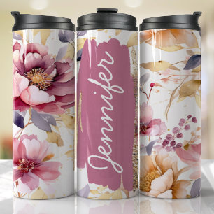 Add Name Purple Floral Custom Gift Thermal Tumbler
