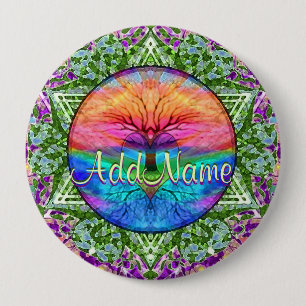 Add Name   Rainbow Heart Tree 10 Cm Round Badge
