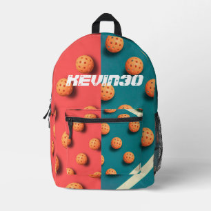 Add name red and blue Pickleball player fun design Printed Backpack