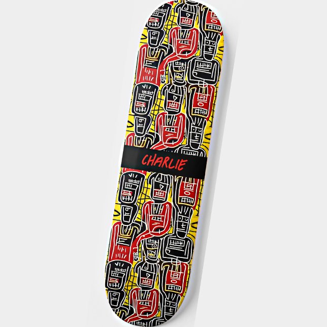 Add Name, Red Yellow Black Abstract Figures Skateboard (Creator Uploaded)