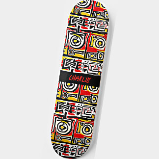 Add Name, Red Yellow Black Abstract Skateboard