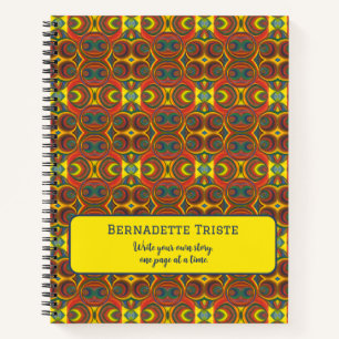 Add Name Red Yellow Orange Owl Inspired Pattern Notebook