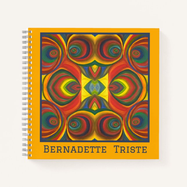 Add Name Red Yellow Orange Owl Inspired Pattern Notebook (Front)