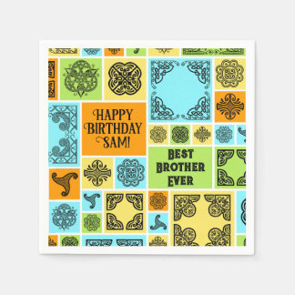 Add Name & Relationship Birthday Orange & Green Napkin