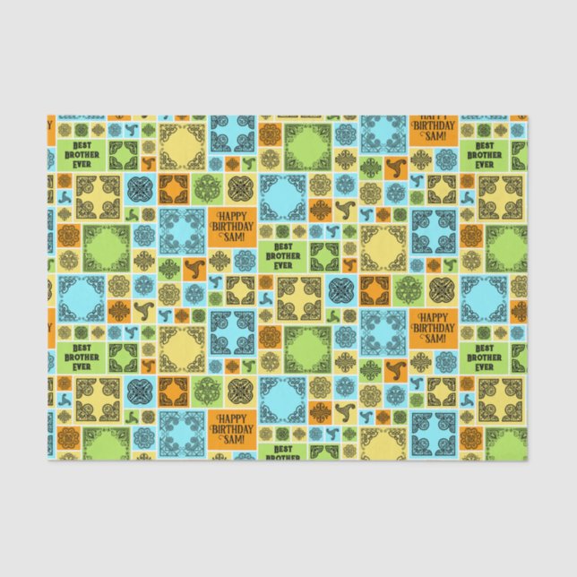 Add Name & Relationship Birthday Orange & Green Tissue Paper (Front)