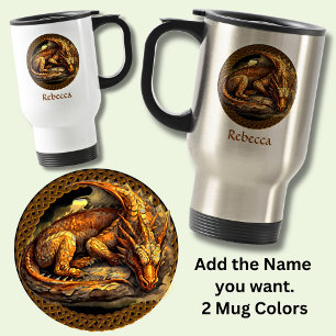 Add Name Resting Brown Dragon  Travel Mug