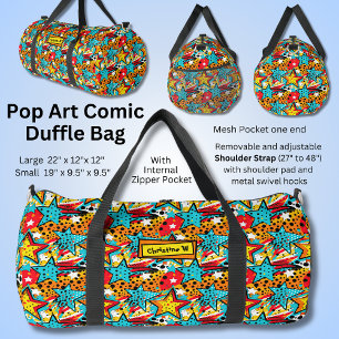 Add Name, Retro Comic Pop Art Duffle Bag