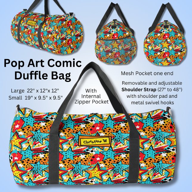 Add Name, Retro Comic Pop Art  Duffle Bag (Creator Uploaded)