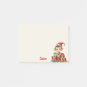 Add Name Santa's Christmas Elf with Gifts Post-it Notes