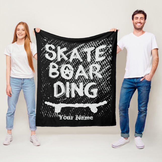 Add Name Scratched Skateboarding                   Fleece Blanket (In Situ)