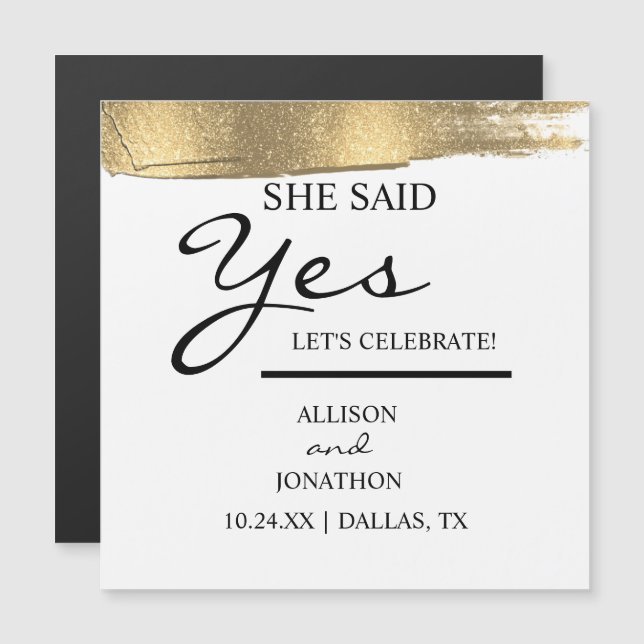 Add Name She Said Yes Gold Glitter Engagement (Front/Back)