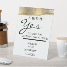 Add Name She Said Yes Gold Glitter Engagement