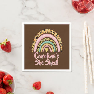 Add Name She Shed Leopard Print Pink Rainbow Heart Napkin