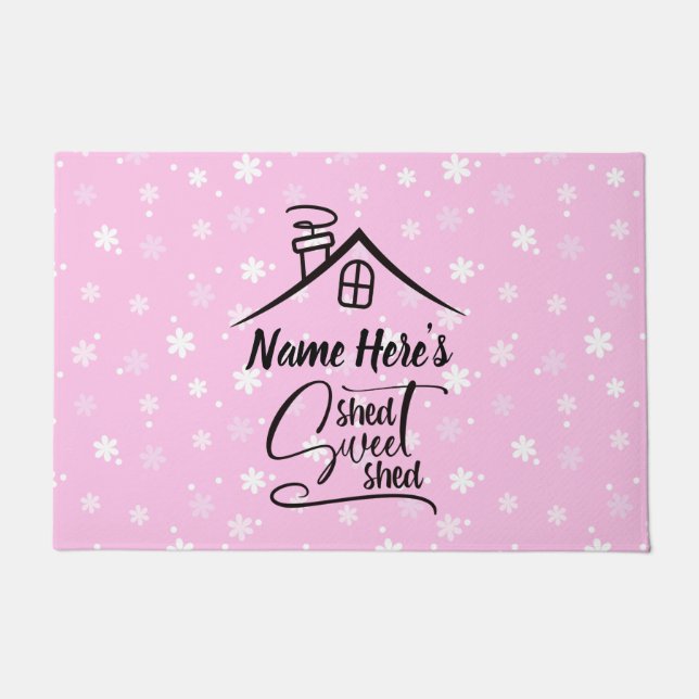 Add Name Shed Sweet Shed Pink White Floral         Doormat (Front)
