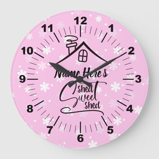 Add Name Shed Sweet Shed Pink White Floral         Large Clock (Front)