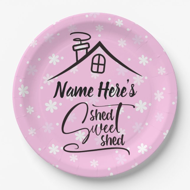Add Name Shed Sweet Shed Pink White Floral         Paper Plate (Front)
