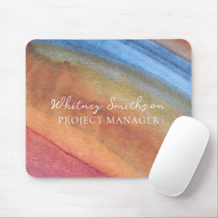 Add Name Simple Abstract Brown & Blue Watercolor Mouse Mat